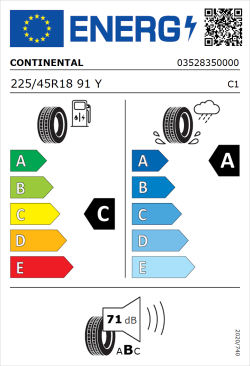 Tyre Label for Continental ContiSportContact 5 225/45R18 91Y