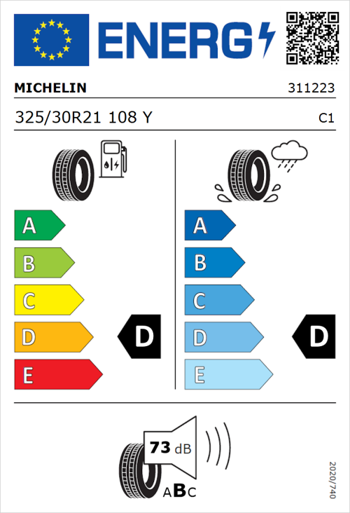 Tyre Label for Michelin Pilot Sport 4 325/30R21 108Y
