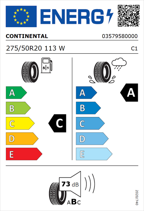 Tyre Label for Continental ContiSportContact 5 275/50R20 113W