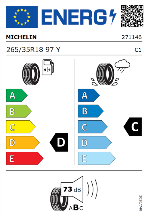 Tyre Label for Michelin Pilot Sport Cup 2 265/35R18 97Y