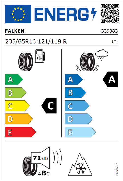 Tyre Label for Falken Euroall Season Van11 235/65R16 121/119R