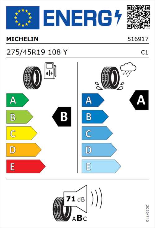 Tyre Label for Michelin Pilot Sport 4 275/45R19 108Y