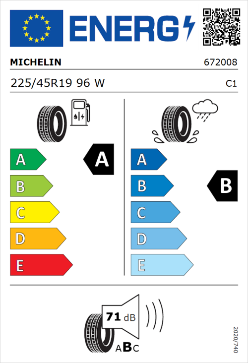 Tyre Label for Michelin Pilot Sport 4 225/45R19 96W