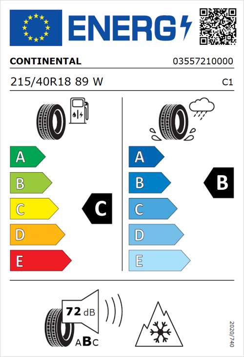 Tyre Label for Continental AllSeasonContact 215/40R18 89W