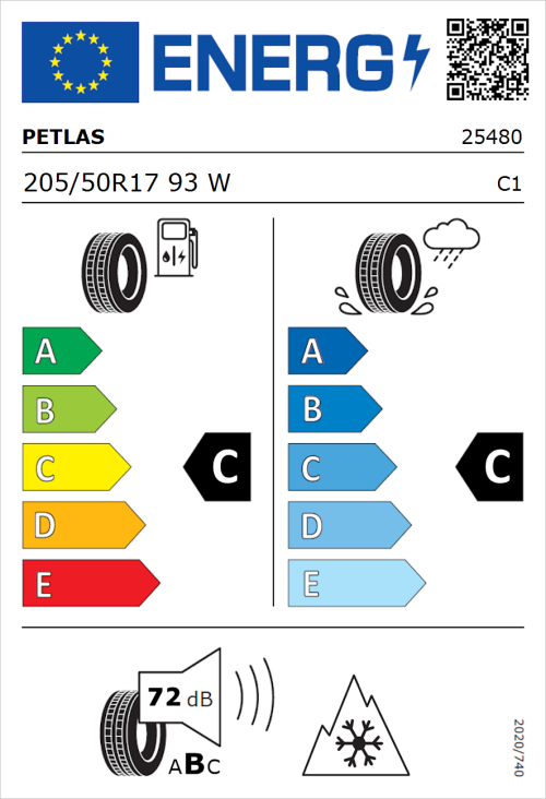 Tyre Label for Petlas Multi Action PT565 205/50R17 93W