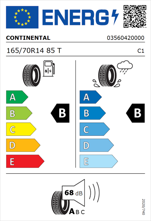 Tyre Label for Continental ContiEcoContact 5 165/70R14 85T