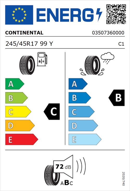 Tyre Label for Continental ContiSportContact 5 245/45R17 99Y