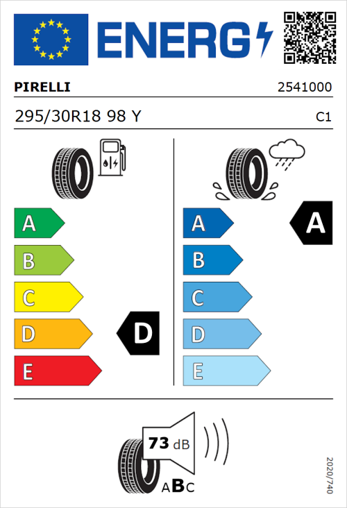 Tyre Label for Pirelli P Zero Rosso Asimmetrico 295/30R18 98Y